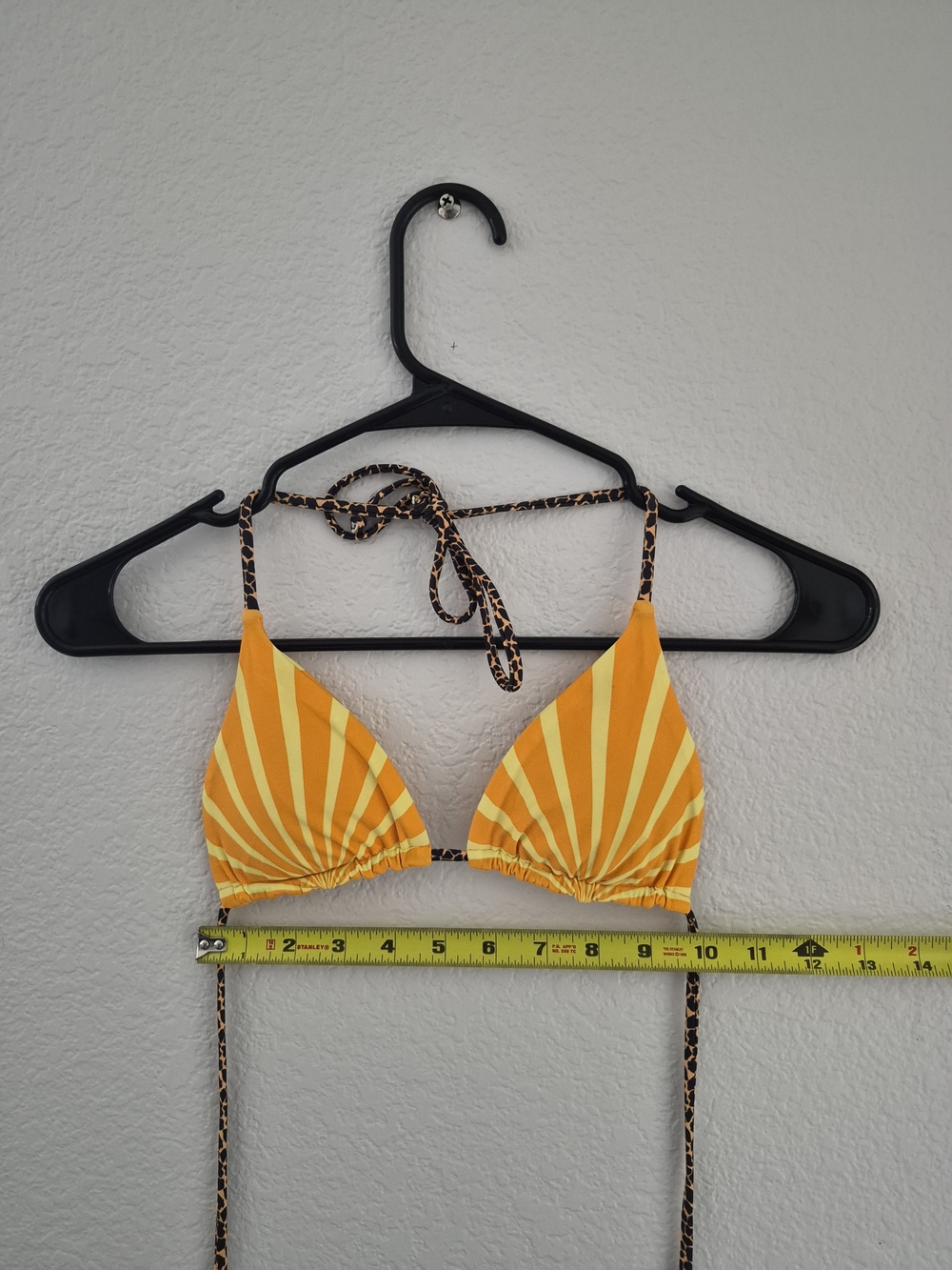 Yellow Stripe Triangle Bikini Top with Leopard Tie - Picture 4 of 5